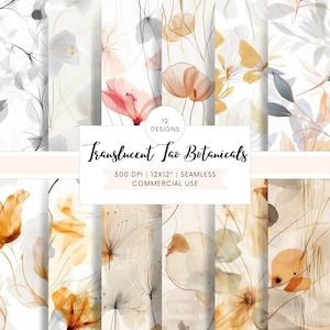 SEAMLESS PATTERN 12 Digital Papers - Minimal Tao Floral Asian Art Pages for Scrapbooking, Printable Junk Journal Backgrounds, Commercial Use