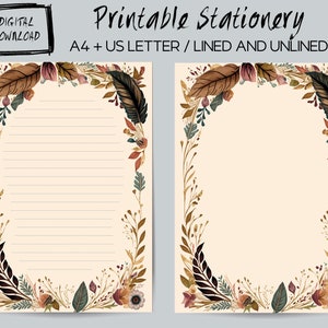 Papeles de papelería imprimibles, descarga digital Boho Floral A4 y carta de EE. UU., páginas forradas y sin forro, diario y planificador, reserva de chatarra