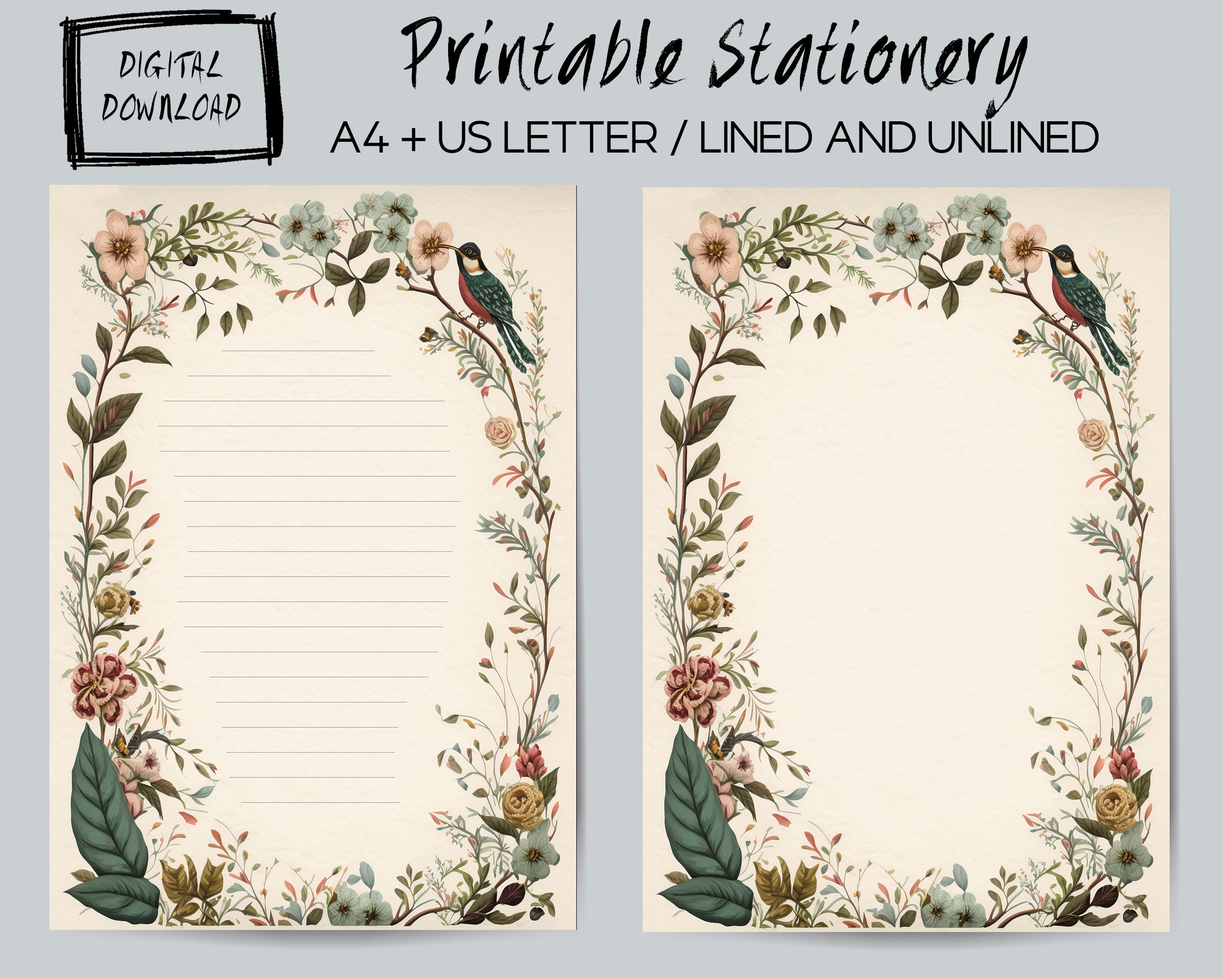 Scrap File With Ruled Pages INSTANT DOWNLOAD Stationary Paper Pack, Printable Digital Sheets ...