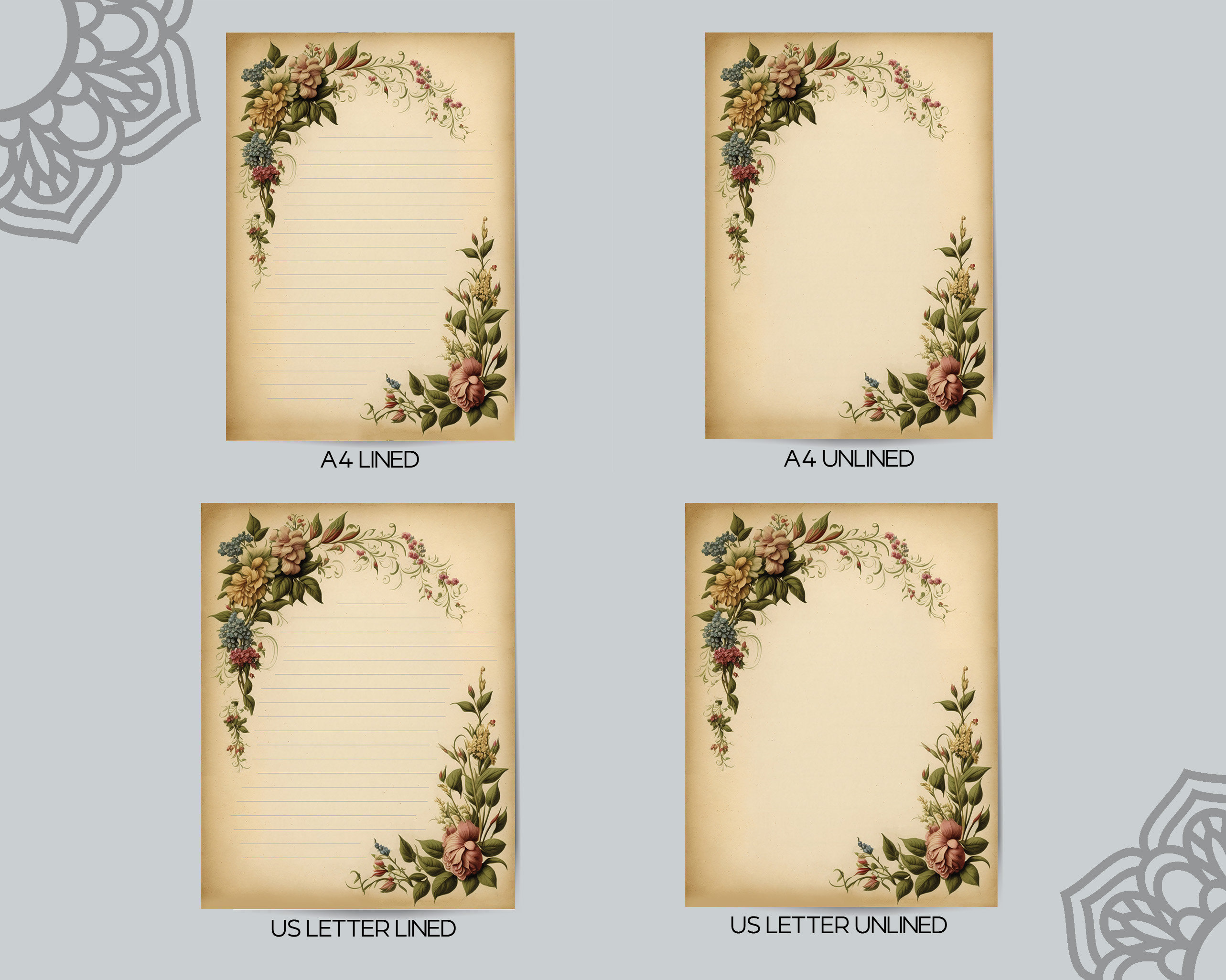 Scrap File With Ruled Pages Printable Stationery Papers, Digital Download Vintage Style A4 & US ...