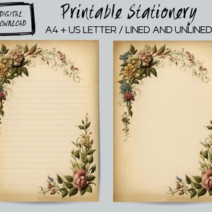 Papeles de papelería imprimibles, descarga digital estilo vintage A4 y carta de EE. UU., páginas forradas y sin forro, diario y planificador, reserva de chatarra