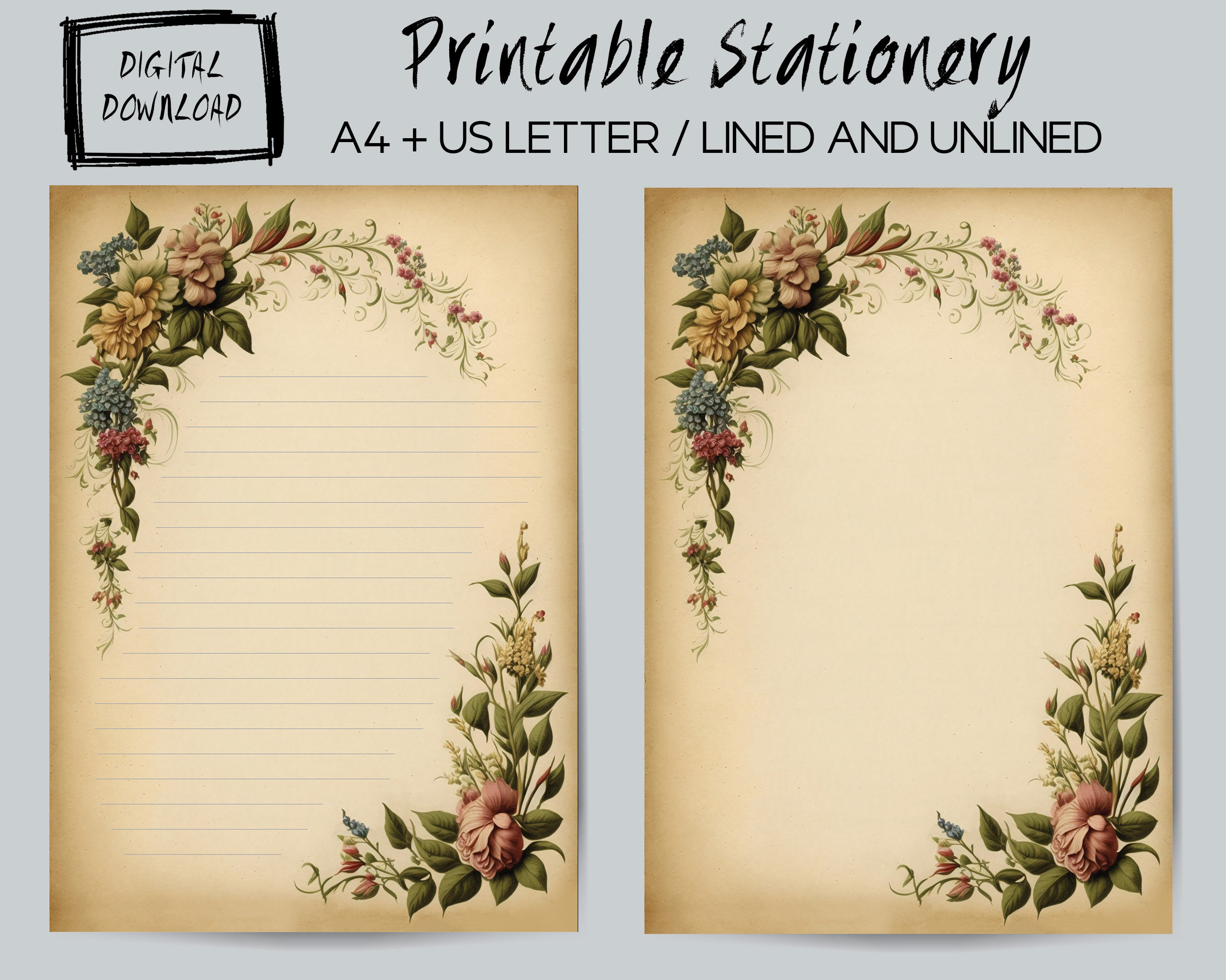 Scrap File With Ruled Pages Printable Stationery Papers, Digital Download Vintage Style A4 & US ...