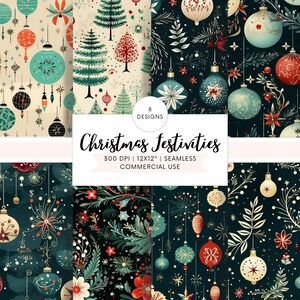 SEAMLESS PATTERN 8 Digital Papers - Christmas Seasonal Winter Holidays Festive Sheets for POD, Scrapbooking, Junk Journaling, Crafts, Decor