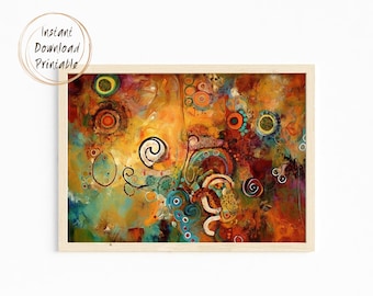DESCARGA DIGITAL - Arte abstracto imprimible, descarga instantánea, impresión digital bohemia, arte moderno colorido, naranja, amarillo, rojo, verde, azul
