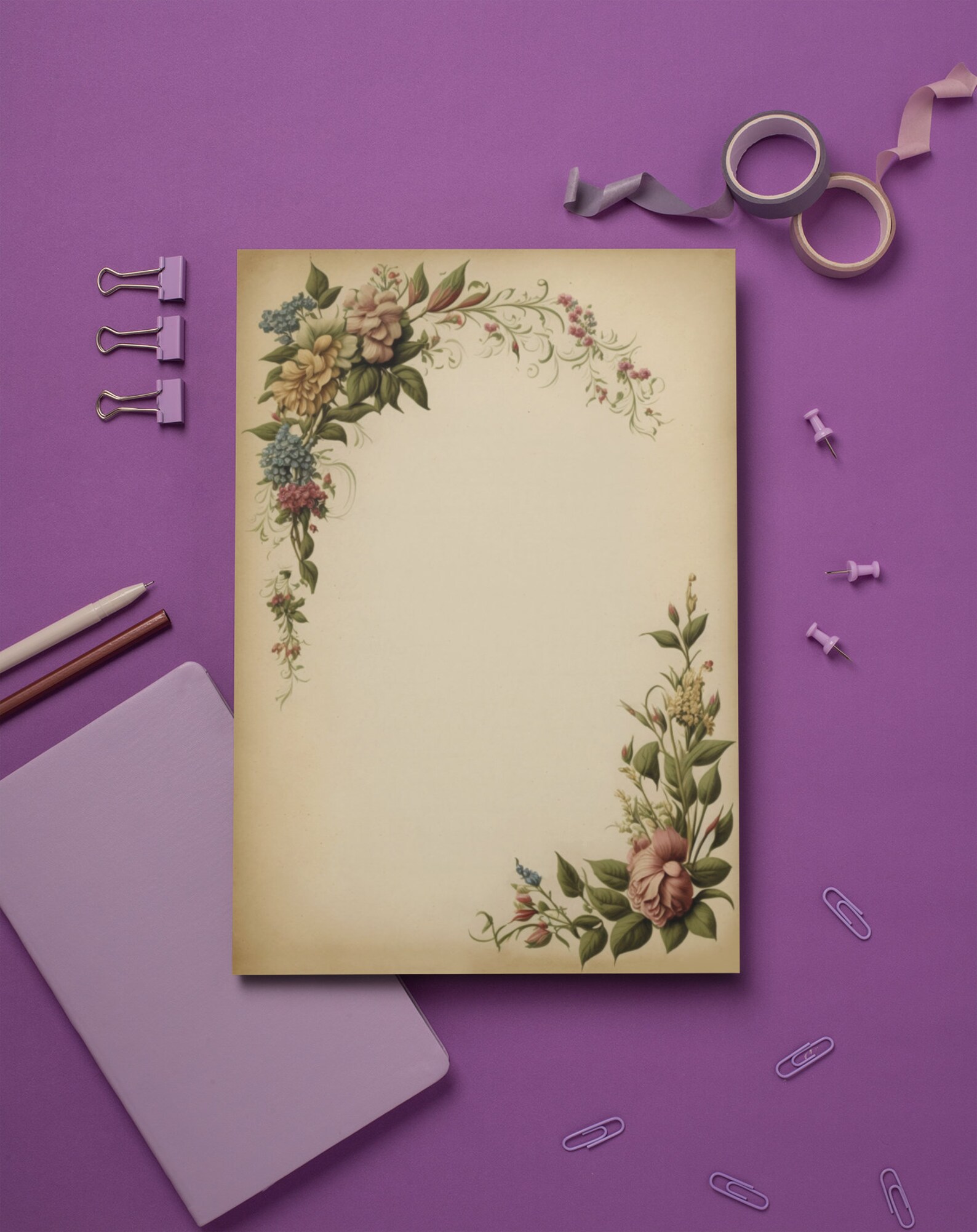 Scrap File With Ruled Pages Printable Stationery Papers, Digital Download Vintage Style A4 & US ...