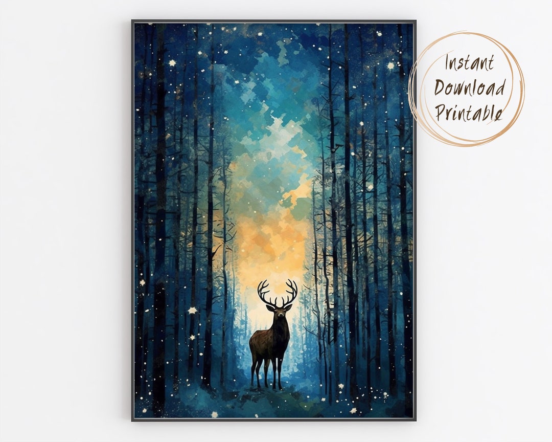 DIGITAL DOWNLOAD - Forest Animal and Starry Night Printable Wall Art ...