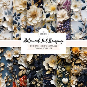 NAADLOOS PATROON 12 Digitale Papieren - Boho Botanische Afdrukbare Pagina's, Kleurrijk 3D Herhaalbaar Bloemmotief voor Commercieel Gebruik, 12x12in