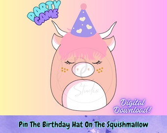 Squishmallow Birthday Party Game: Pin the Hat, Poster & Cut-Outs (Digital Download)