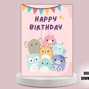Digitale Geburtstagskarte Squish-mallow, Geburtstagskarte zum Ausdrucken, Sofort Download, Squish-mallow Charaktere, Squish-mallow Geburtstag, Squishy