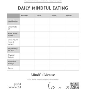 Daily Mindful Eating Meal Plan Intuitive Eating Anti Diet Recovery Reflection Worksheet