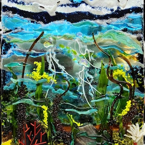 Fused Glass Art: Sea and Sky Home Decor (9x13 inches)