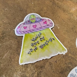 UFO Sticker: Glossy Vinyl,  Die Cut, Alien