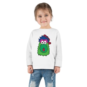 Kids Phillies' Phanatic Long Sleeve Shirt Funny Cartoon Mascot Tee Toddler Youth Baseball Fan Apparel Team Mascot Children's Top MLB Fan
