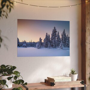 Winter Landscape Poster: Snow Covered Field & Pine Trees Wall Art