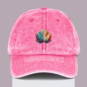 Multicolored Lotus Flower Embroidered Hat, Boho Yoga Cap, Spiritual Symbol Hat, Mindfulness Gift, Zen Meditation Hat, Chakra Energy Cap