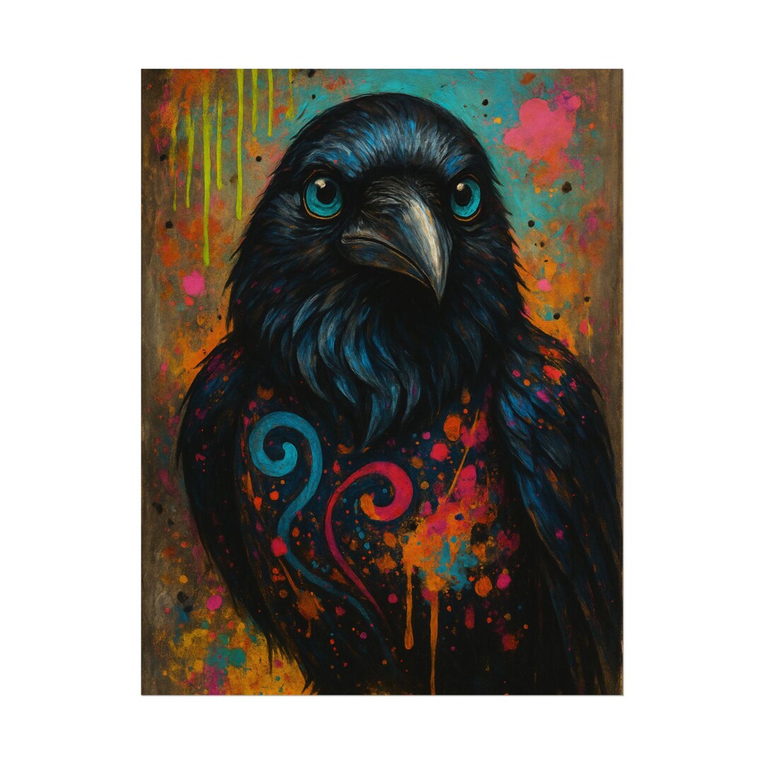 Raven Abstract Art Print, Colorful Raven Painting, Modern Textured ...