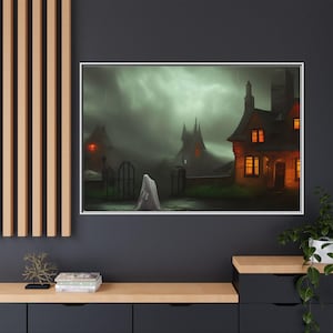 Framed Haunted Victorian House Print: Gothic Halloween Wall Art