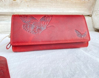 Leather Wallet For Women - Leather Purse For Women - Red Purse Wallet - Wallet Purse - Medium Size Purse for Cards & Cash