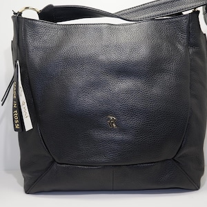 Große schwarze Leder Umhängetasche für Damen - Geräumige Tasche mit abnehmbaren langen Riemen