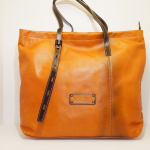 Orange Leder Umhängetasche - Weiche Leder große Handtasche - Reisehandtasche mit langen Riemen
