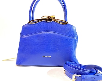Blue Leather Handbag: Elegant Women's Bag with Strap