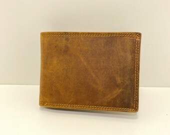 Cartera de cuero vintage hecha a mano para hombre / Cartera plegable con bloqueo RFID / Regalo perfecto para él