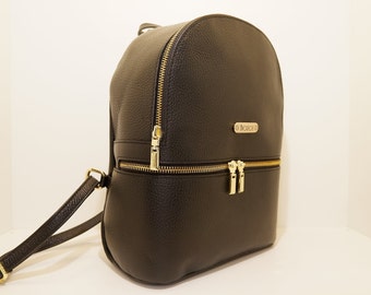 Mochila de cuero - Bolso de cuero - Mochila de cuero - Mochila de mujer elegante - Mochila de tamaño mediano - Mochila de cuero negro