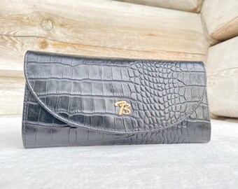 Black Leather Wallet Purse: Women's Medium Card & Cash Organizer