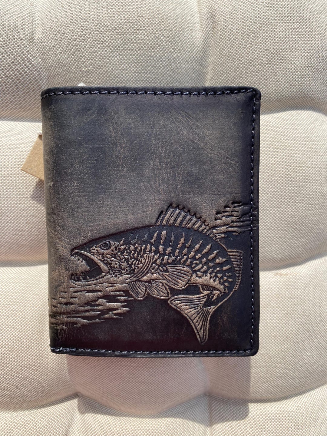 Handmade Leather Bifold Wallet With Fisherman Fish Design, RFID Safe - Etsy