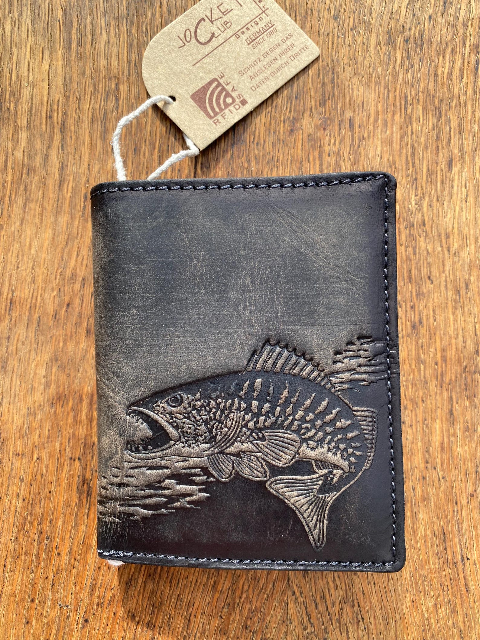 Handmade Leather Bifold Grey Wallet With Fisherman Fish Design, RFID ...