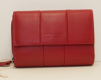 Handcrafted Red Genuine Leather Wallet- Spacious, Soft Purse