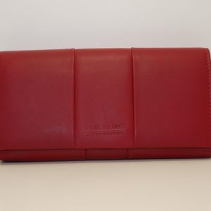 Portefeuille grande taille fabriqué à la main en cuir véritable rouge - Sac à main spacieux et doux
