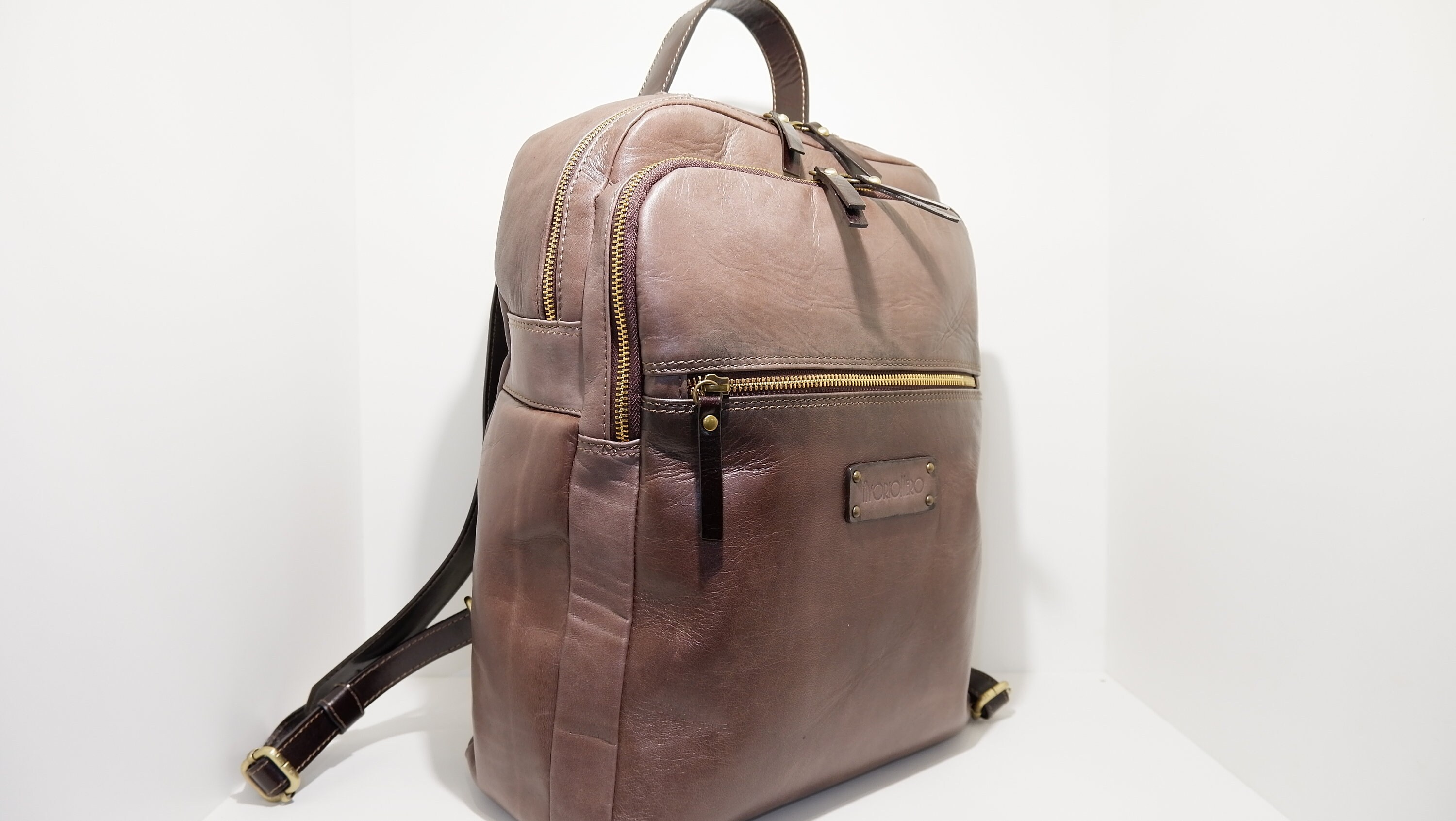 Mochila de viaje, mochila de cuero marrón y gris, bolso unisex para regalo