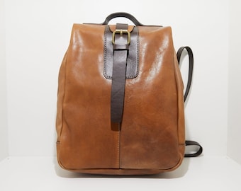 Mochila elegante para mujer - Elegante bolso de cuero para trabajo y viajes - Mochila mediana marrón con múltiples compartimentos