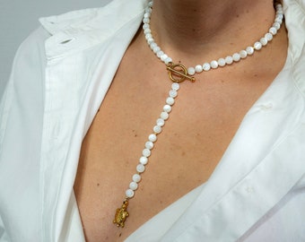 Delicate Drop Pearl Lariat Necklace - Stainless Steel main image 0