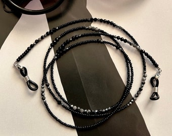 Chaîne de lunettes de soleil, chaîne de lunettes de soleil en perles noires, support de pierres précieuses pour lunettes de soleil, cordon de lunettes, bijoux de lunettes de soleil unisexes, cadeau nouvelle mère.