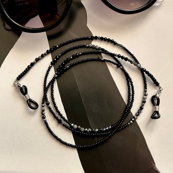 Eyeglass Beaded Chain, Black Bead Sunglasses Chain, Sunglasses Gemstone Holder, Glasses Cord, Unisex Sunglasses Jewelry, Eyeglass Strap.