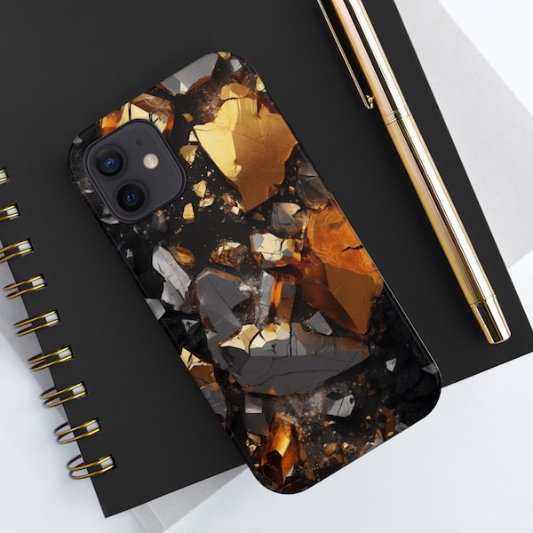 Gold, Silver, Obsidian Stone, Cracked Rock Pattern Tough Phone Cases, iPhone Case