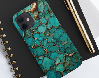 Turquoise and Gold, Natural, Cracked, Melted Gold Pattern Tough Phone Cases, iPhone Case