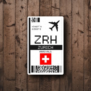 ZRH Zurich, Switzerland Boarding Pass Glossy Travel Sticker | Switzerland Travel Sticker | Airport Sticker | Laptop/Luggage Sticker | Zurich