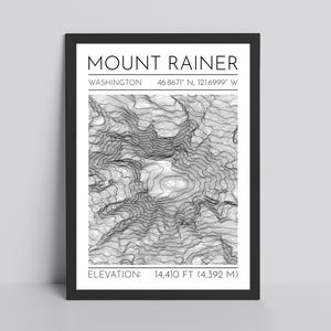 Mount Rainer Topography Map Glossy Print | Washington Contour Lines Print | Topographic Print | Hiking Travel Print | American Travel Print