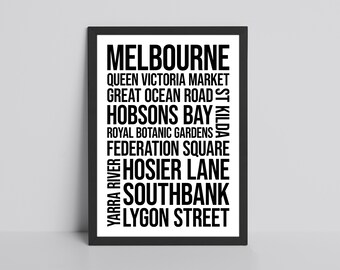 Melbourne Typography Glossy Print | Australia Word Art Travel Print | St Kilda Travel Poster | Australian Travel Decor | Great Ocean Road