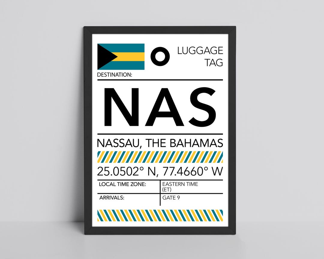 NAS Nassau Bahamas Luggage Tag Glossy Print - Caribbean Travel Wall Art ...