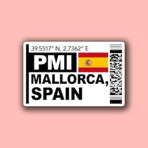 PMI Mallorca, Spain Boarding Pass Glossy Sticker | Spain Travel Sticker | Mallorca Sticker | Laptop/Luggage Sticker | Spanish City Sticker