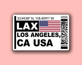LAX Los Angeles Boarding Pass Glossy Sticker - California Airport Travel Sticker