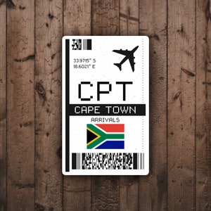 CPT Cape Town, South Africa Boarding Pass Glossy Travel Sticker | Africa Travel Sticker | Airport Sticker | Laptop/Luggage Sticker