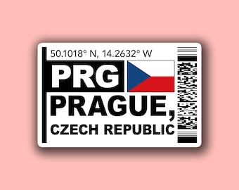 PRG Prague Boarding Pass Glossy Sticker - Czech Republic Airport Travel Sticker