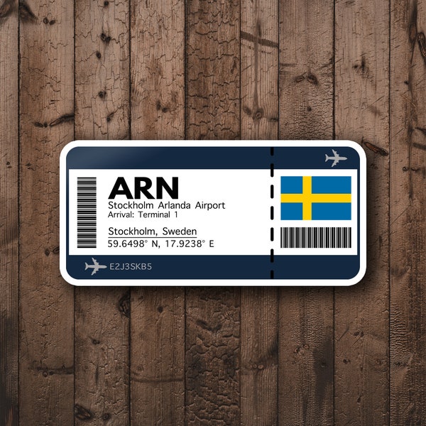 ARN Stockholm Airport Boarding Pass Sticker | Sweden Sticker | Europe Travel Sticker | Laptop/Luggage Sticker | Airport Sticker
