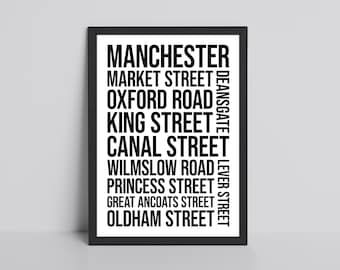 Manchester Typography Word Art Glossy Print | North West Typography Travel Print | UK Travel Print | City Travel Print | Collage Print