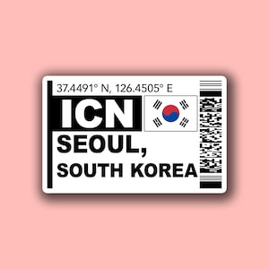 ICN Seoul, South Korea Boarding Pass Glossy Travel Sticker | South Korea Travel Sticker | Airport Sticker, Laptop/Luggage Sticker